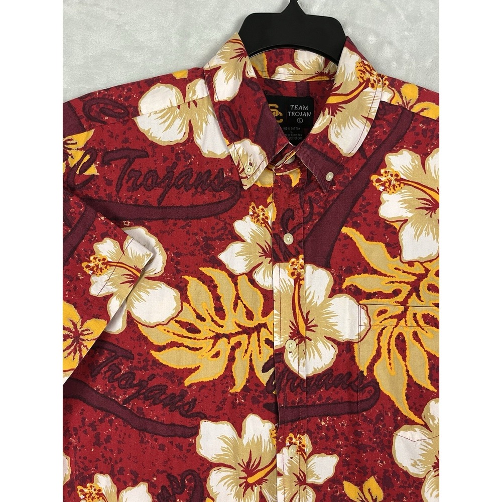 VTG TEAM TROJAN Men's Hawaiian Shirt Large USC Trojan NCAA SC Football Collage